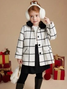 PrepCrw Young Girls' Elegant French Gingham Woven Fitted Front Button Down Collared Jacket, Autumn/Winter - Multicolor - View 4