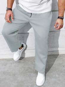 Manfinity Homme Plus Size Men's Drawstring Waist Pockets Straight Leg Loose Casual Pants