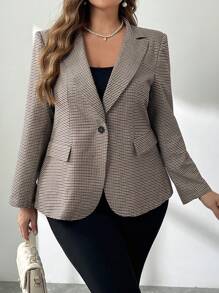 Firerie Áo khoác blazer kẻ caro cổ bẻ tay dài cỡ lớn, thu/đông - Màu Khaki - Xem 6
