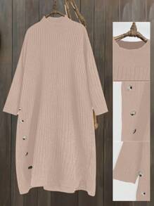 Vestido de suéter de talla grande, unicolor, hombros caídos, informal, para otoño/invierno