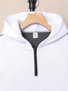 SHEIN Leap Crew Bộ 2 chiếc áo hoodie thể thao có viền gân tương phản màu sắc có dây rút cho bé trai tuổi mới lớn và quần chạy bộ dáng rộng, thích hợp mặc đi học, đi làm, giải trí, du lịch, thể thao, xuân/hè/thu/đông - Nhiều màu - Xem 3