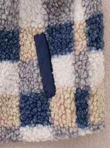 PrepCrw Young Boys' Fall/Winter School Style Navy Blue Plaid Woven Fabric Patched Knit Fabric Windbreaker Vest For Back-To-School Season