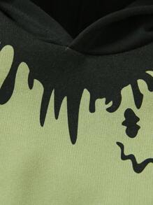 SHEIN Young Boy Cartoon Smiling Face Print Long Sleeve Thermal Lined Hoodie And Sweatpants Casual Set, Suitable For Various Seasons And Indoor/Outdoor Occasions