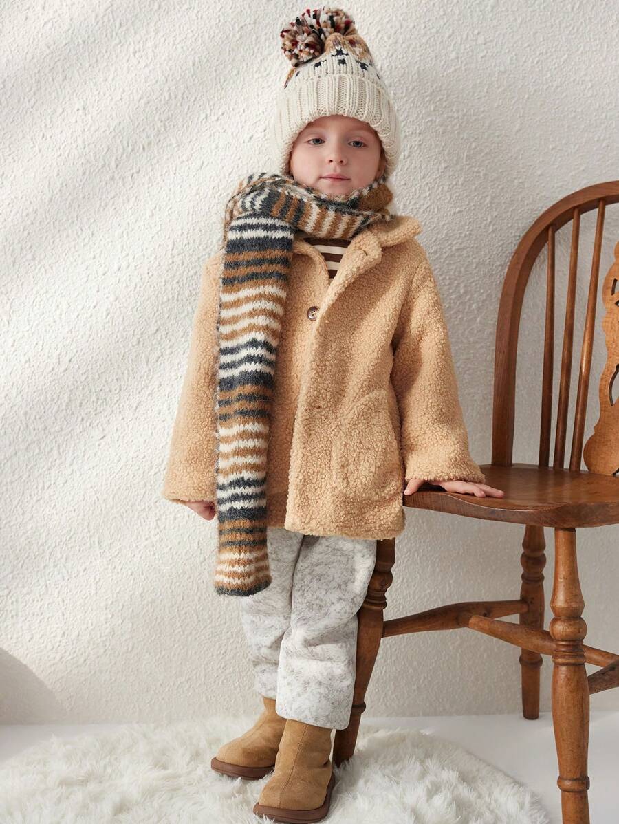 Blossori Young Boys' French Elegant Loose Front Button Yellow Fleece Long Sleeve Jacket, Autumn/Winter - Yellow - View 1