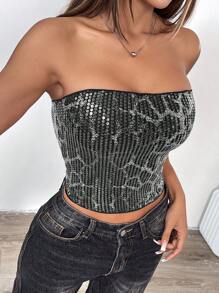 SHEIN EZwear Top de réservoir ajusté en tricot pailleté pour femmes - Gris - Voir 5