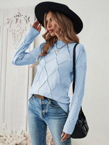 EMERY ROSE Women Solid Color Stand Collar Long Sleeve Fitted Pullover Sweater, Autumn & Winter Knit Pullover Fall - Baby Blue - View 7