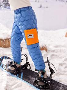 SHEIN 2 Pairs Young Boy Quilted Gourd Design Pants, Minimalist Casual Everyday Wear, Suitable For Winter