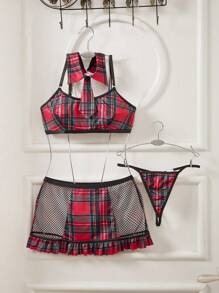 4pcs/Set Women Lingerie Set (Bralette, G-String, Half Slip Skirt, Neck Scarf)