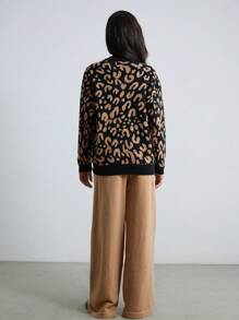 Aveloria Modichic 2pcs Vintage Commuter Leopard Jacquard Open-Front Cardigans, Oversized Color Block Solid Color Warm Sweaters For Women Oversized Cheetah Print Sweater 