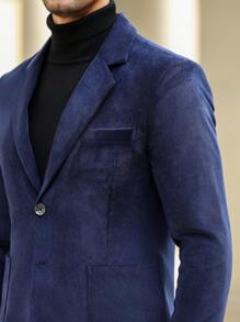 Manfinity Bizformal Bộ vest nam dài tay cài nút phía trước màu trơn và quần tây có túi - Màu xanh hải quân - Xem 4