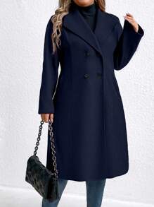 SHEIN Clasi Plus Size Women's Solid Color Turndown Collar Long Sleeve Double-Breasted Casual Jacket, Autumn/Winter
