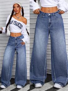 SHEIN ICON Damen Relaxed Fit Gerade Jeans in gewaschener Optik mit Taschen