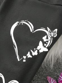 Tween Girls Casual Street Style Heart Print High Waisted Warm Thermal Lined Leggings - Grey - View 5