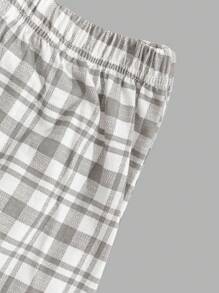 EURMUSE Cotton Men Letter And Plaid Printed Regular Longsleeve Homewear Set - Black - View 3