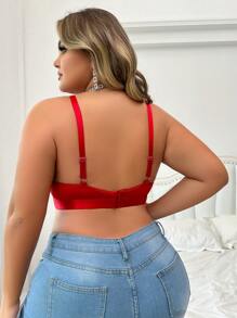 Plus Mesh Insert Cut Out Underwire Bra - Red - View 2