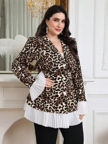 Modelyn Jaket Kasual Wanita Ukuran Besar Motif Leopard Leher V dengan Kancing, Cocok untuk Pakaian Sehari-hari - MultiWarna - View 4