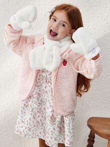 Blossori Áo khoác cardigan trùm đầu thêu hoa quả màu hồng thanh lịch kiểu Pháp cho bé gái, mùa thu/đông, bó sát, có khóa kéo phía trước - Nhiều màu - Xem 1