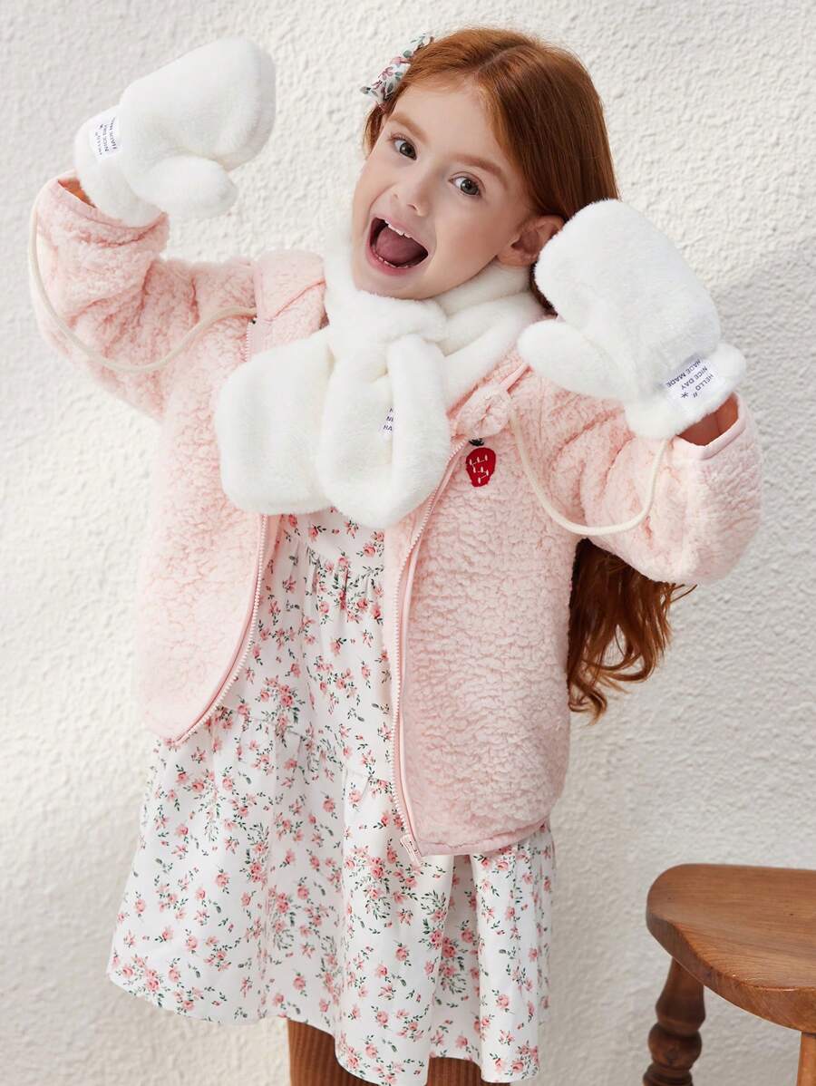 Blossori Áo khoác cardigan trùm đầu thêu hoa quả màu hồng thanh lịch kiểu Pháp cho bé gái, mùa thu/đông, bó sát, có khóa kéo phía trước - Nhiều màu - Xem 1