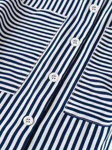 GlowEve Áo sơ mi sọc không tay cho nữ (in ngẫu nhiên), áo không tay - Màu xanh lam - Xem 4