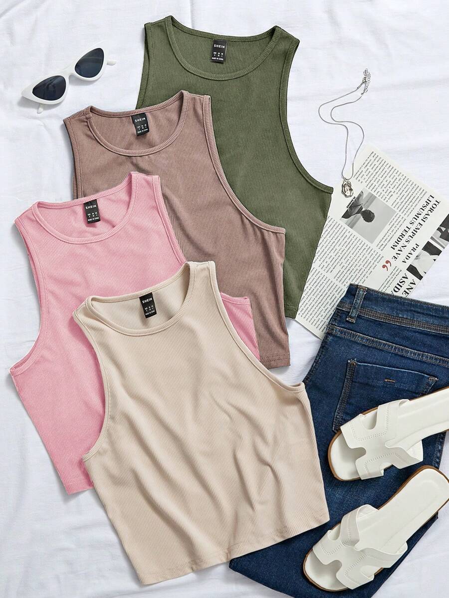 Chiquease Camiseta de tirantes de mujer de unicolor, cuello redondo, casual y versátil - Multicolor - Ver 1