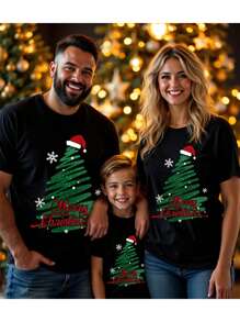 Manfinity Homme Plus Size Men Christmas Tree Print Round Neck Short Sleeve Casual T-Shirt - Black - View 1