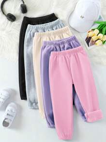 5pcs Set Baby Girls Casual Heart Print Basic Style Sweatpants