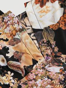 SHEIN CURVE+ 大码女式浪漫复古花卉印花优雅宽松连衣裙，配有胸杯肩带 - 彩色 - 查看 3