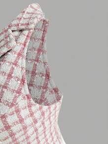 Flirla Plus Size Women Thick Tweed Lapel Vest - Pink - View 3