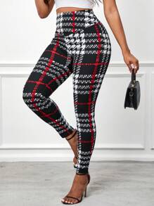 SHEIN Lady Fashion Christmas Plaid Print High Waist Leggings