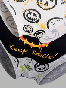 6pcs Boy Underwear Funny Face Print Cotton Shorts - Multicolor - View 5