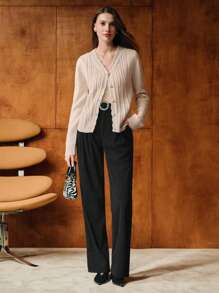 MOTF PREMIUM FOLD PLEATED RHINESTONE BELTED PANTS - Black - View 4