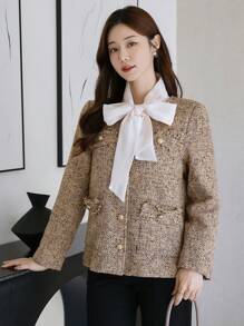 DAZY Chaqueta holgada regular de mujer con dobladillo deshilachado de unicolor, ropa de otoño