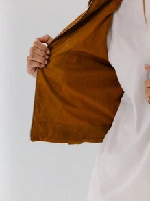 Aralina Dubbad krage Zip-Up Faux mocka Cropped Fashion Jacka