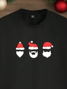 Manfinity Homme Christmas 3 Santa Claus Silhouette Print Casual Crew Neck T-Shirt For Men - Black - View 4