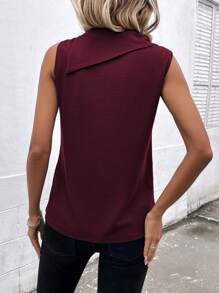 SHEIN Clasi Camiseta de tirantes sólida y versátil para mujer con cuello alto y decoración de botones
