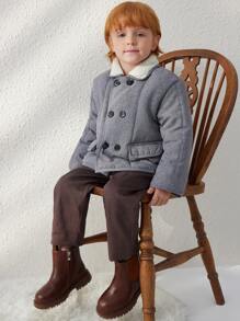 Blossori 男童秋冬学院风蓬蓬领针织棉宽松双排扣棉夹克，返校