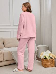 RueChic 2Pcs Pelush Animal Embroidery Detail PJ Set