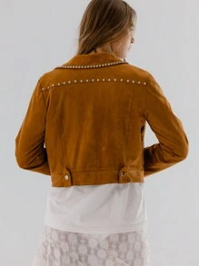 Aralina Dubbad krage Zip-Up Faux mocka Cropped Fashion Jacka