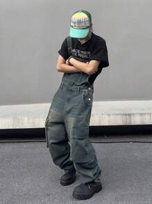 Manfinity EMRG 男式休闲宽松工装口袋牛仔背带连体裤