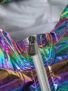 Manfinity EMRG Men's Fashionable Street Style Hologram Zip-Up Hooded Jacket - Multicolor - View 3