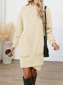 SHEIN LUNE Áo nỉ dài thường ngày cho nữ, thiết kế tối giản và thời trang, thích hợp mặc hàng ngày - Màu be - Xem 5