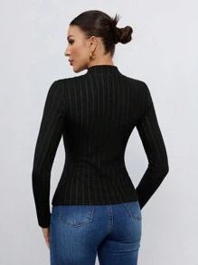 SHEIN Tall Women's Small High Collar, Wide Ribbeds And Thick Velvet Long-Sleeved T-Shirt Is Warm And Suitable For Autumn And Winter