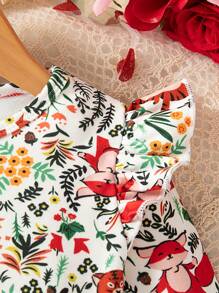 SHEIN 3 Stücke/Set: Kleine Mädchen Cord Tiger & Eichhörnchen Motiv Langarm Rundhals T-Shirt, bestickter Cord Rock, Barett Mütze, modisch süßes Retro Herbst/Winter Set