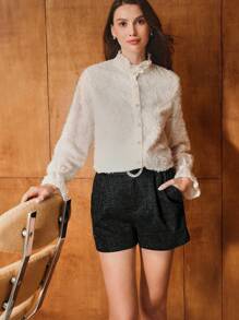 MOTF PREMIUM 褶饰水钻腰带短裤 - 黑色 - 查看 5