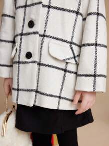 PrepCrw Young Girls' Elegant French Gingham Woven Fitted Front Button Down Collared Jacket, Autumn/Winter - Multicolor - View 6