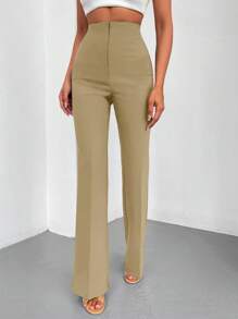 EURMUSE Solid Flare Leg Pants - Apricot - View 5