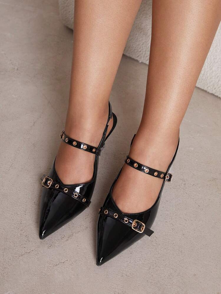 CUCCOO CURVES Plus Wide-Width Pointed Toe High Heel Elegant Mixed-Material Backstrap Sandals, Suitable For All Seasons For Christmas And New Year Holiday Vibe Fall And Winter