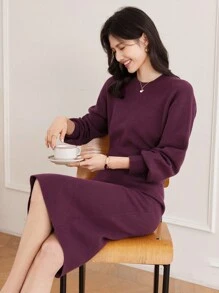 DAZY Váy len màu tím nhạt bó sát, thắt eo thanh lịch dành cho nữ, quần áo mùa thu dành cho nữ, váy len dành cho nữ - Màu tím - Xem 1