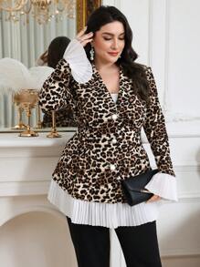 Modelyn Jaket Kasual Wanita Ukuran Besar Motif Leopard Leher V dengan Kancing, Cocok untuk Pakaian Sehari-hari - MultiWarna - View 6