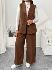 SHEIN Essnce 大码女装春季新款时尚通勤商务休闲女士法式套装两件套抹胸背心式无袖西装外套和正装裤子两件套女